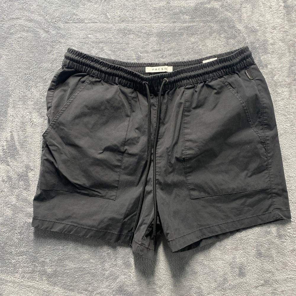PacSun Volley Shorts Mens Large Black Elastic Waist Drawstring Mesh Lined 5.5 In